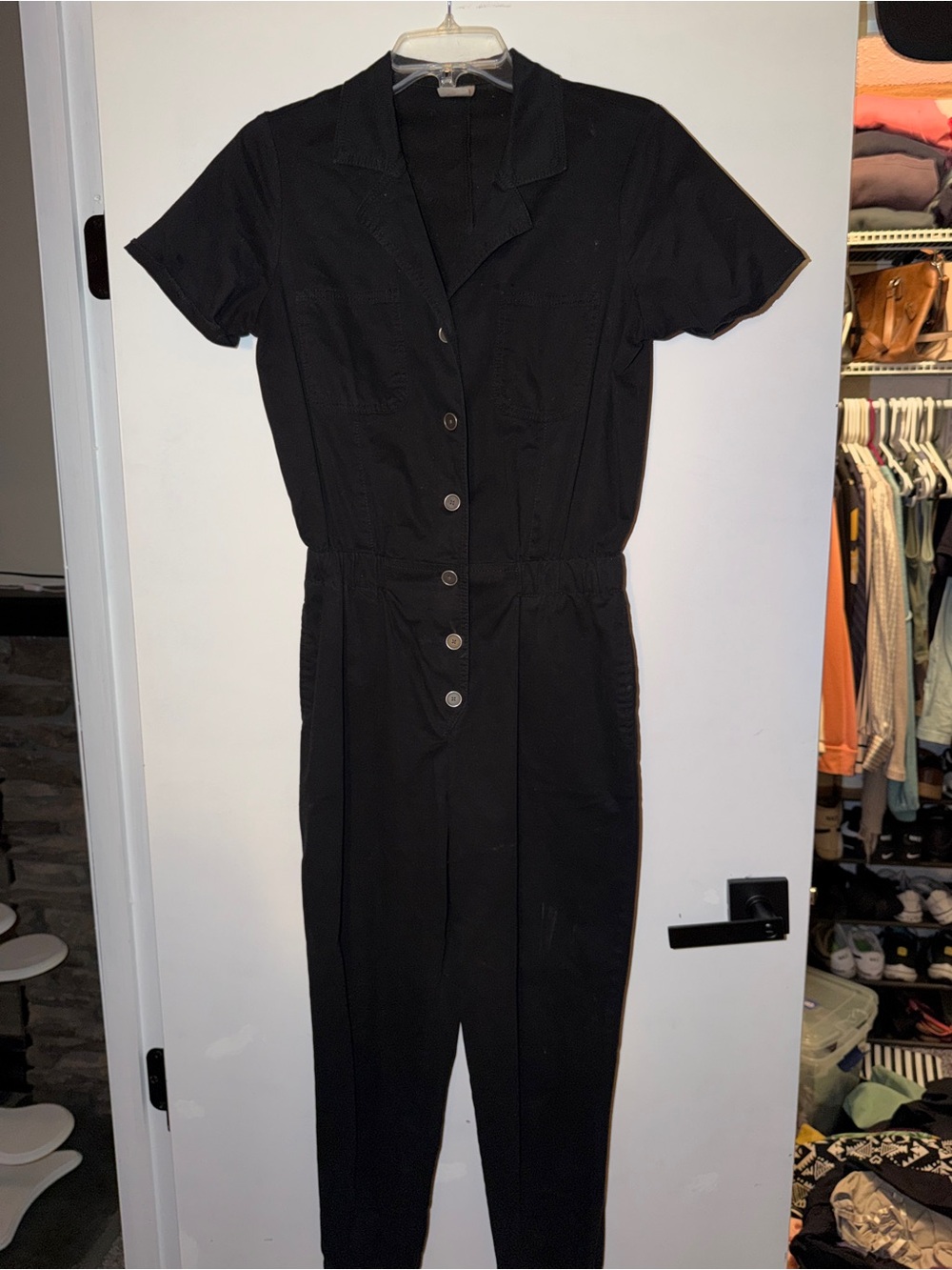 No Boundaries Black Short-Sleeve Button Jumpsuit